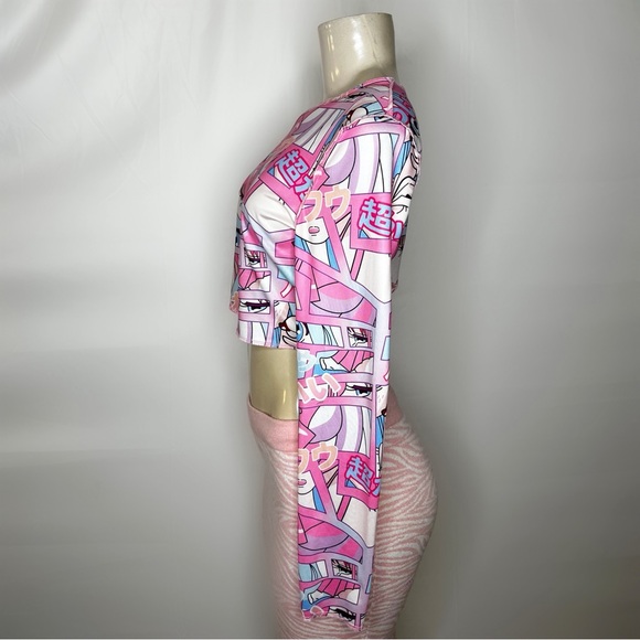 Pink kawaii long sleeve anime crop top, size L - Picture 3 of 4